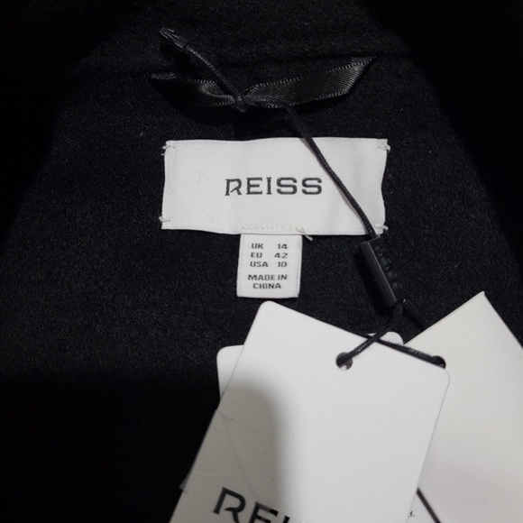 NWT Reiss Lucia Belted Wool Blend Double Breasted Coat in Black - Picture 10 of 12